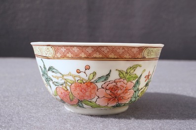 A fine Chinese famille rose cup and saucer with floral design, Yongzheng